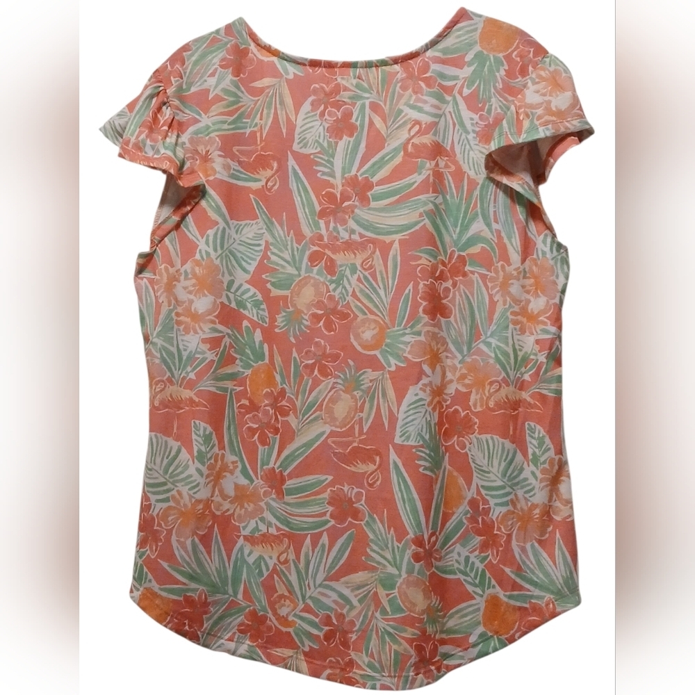 Casey Key - NWOT, Multi Colored Floral Blouse, Flutter Sleeves, V-Neck, Stretch, - Picture 4 of 7
